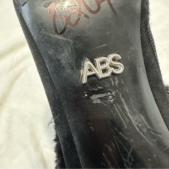 ABS Allen Schwartz Black Studded Ankle Boots fur heeled booties spiked size 8 - Picture 9 of 11